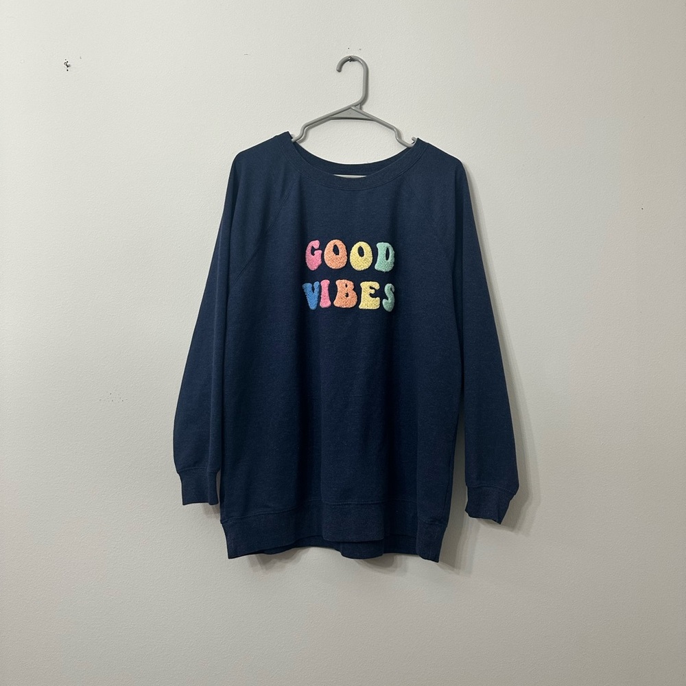Wildfox Navy Sweater with Colorful 'Good Vibes' Design